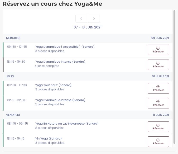 Cours Yoga&Me sur la page YogMee