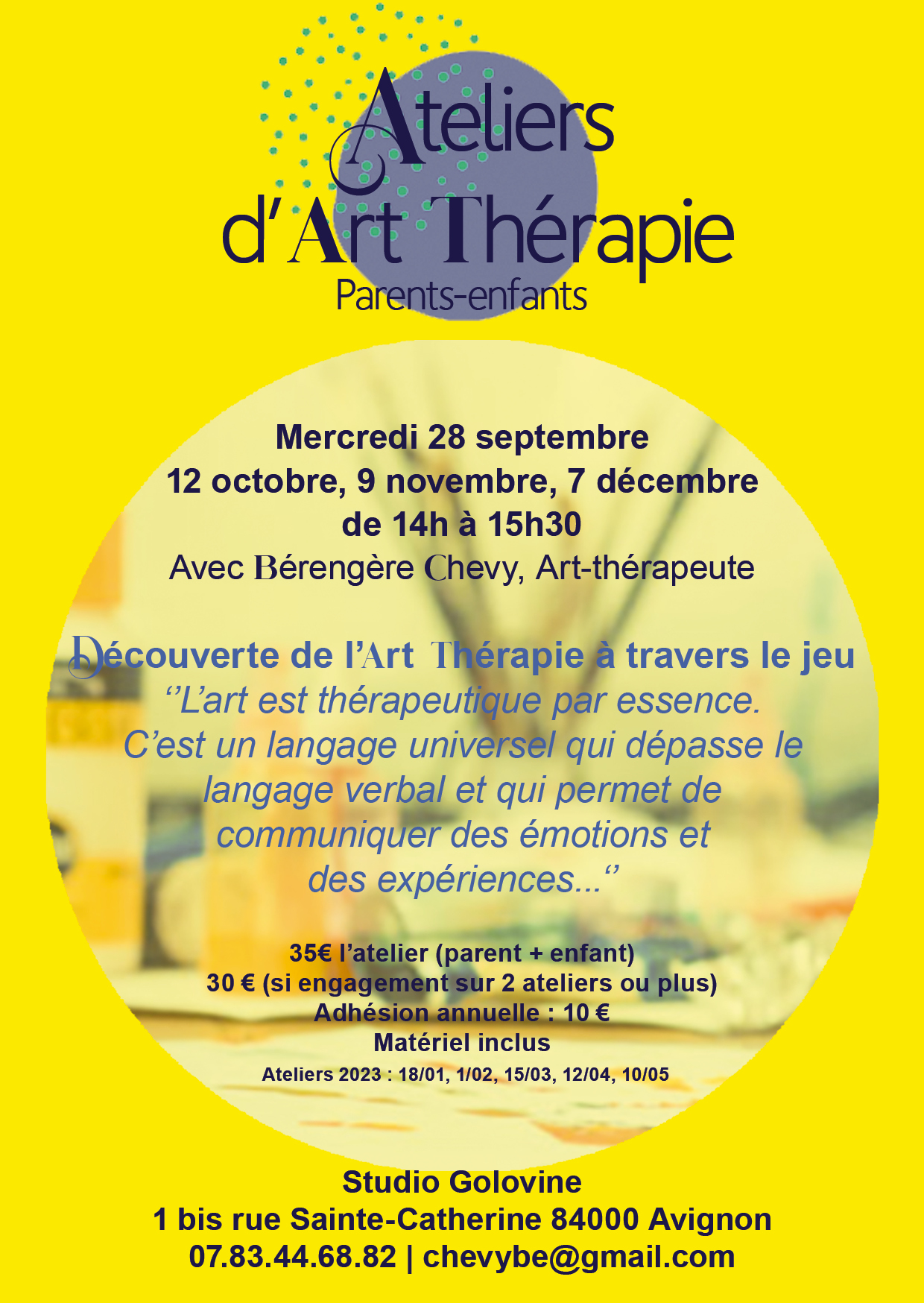 Atelier d'Art-Thérapie parents-enfants - dates, tarifs, contact