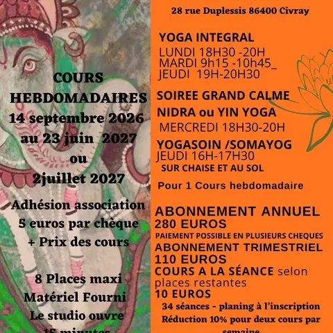 PROGRAMME COURS HEBDOMADAIRES STUDIO CIVRAY